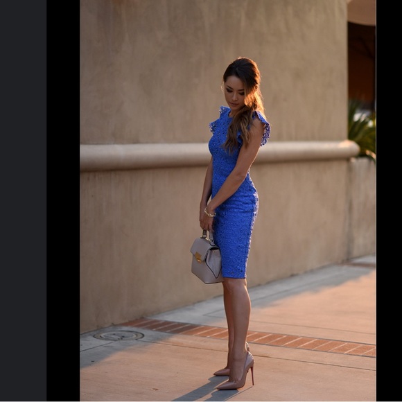 Zara Royal Blue Guipure Lace Embroidery Chic Midi Dress Size Small - Picture 8 of 16